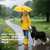 OUOBOB Dog Raincoat for Medium Dogs, Dog Rain Jacket with Adjustable Built-in Harness & Back Zipper, Reflective Strip, Removable Hood, for Rainy Walks, Muddy Roads or After-Bath Outings - Black M