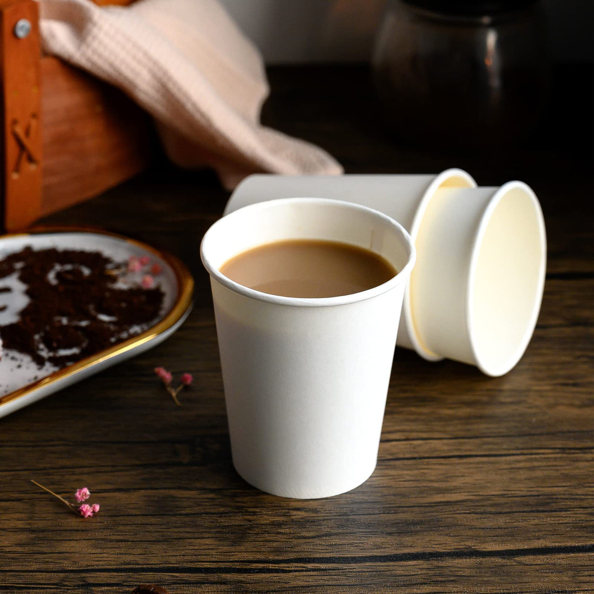 RACETOP [300 count ] Paper Coffee Cups 8 oz, Disposable Coffee Cups, Hot Beverage Cups, Ideal for Pub, Party, Office White
