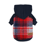 Fitwarm Tartan Plaid Dog Hoodie, Knitted Dog Clothes for Small Dogs Boy, Pet Sweater with Hood, Cat Fleece Lined Winter Outfit, Red, Navy Blue, XL