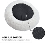 White Faux Fur Cat & Dog Beds 20 inches - Washable Dog Beds for Small Medium Dogs, Anti-Anxiety, Round Plush, Fluffy Thick Bottom