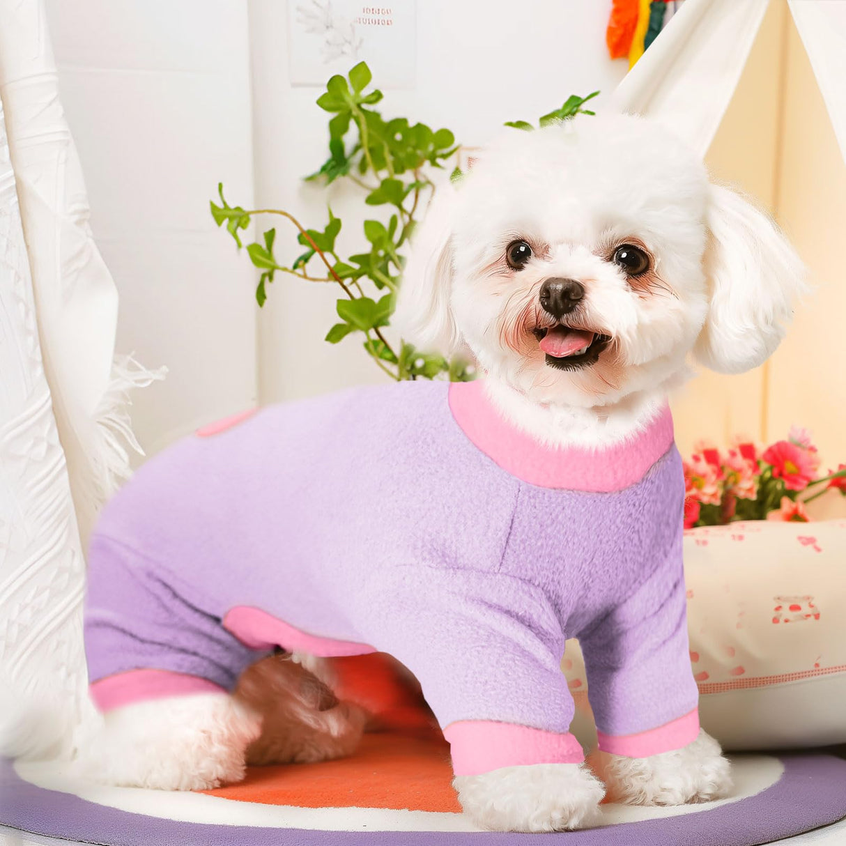 AXIIJGL 2 Pack Dog Pajamas Small Sized Dog Fleece Pajamas Cute Fleece Sweater Doggy Sweater Love Pattern Onesies for Pjs Small Valentines Clothes