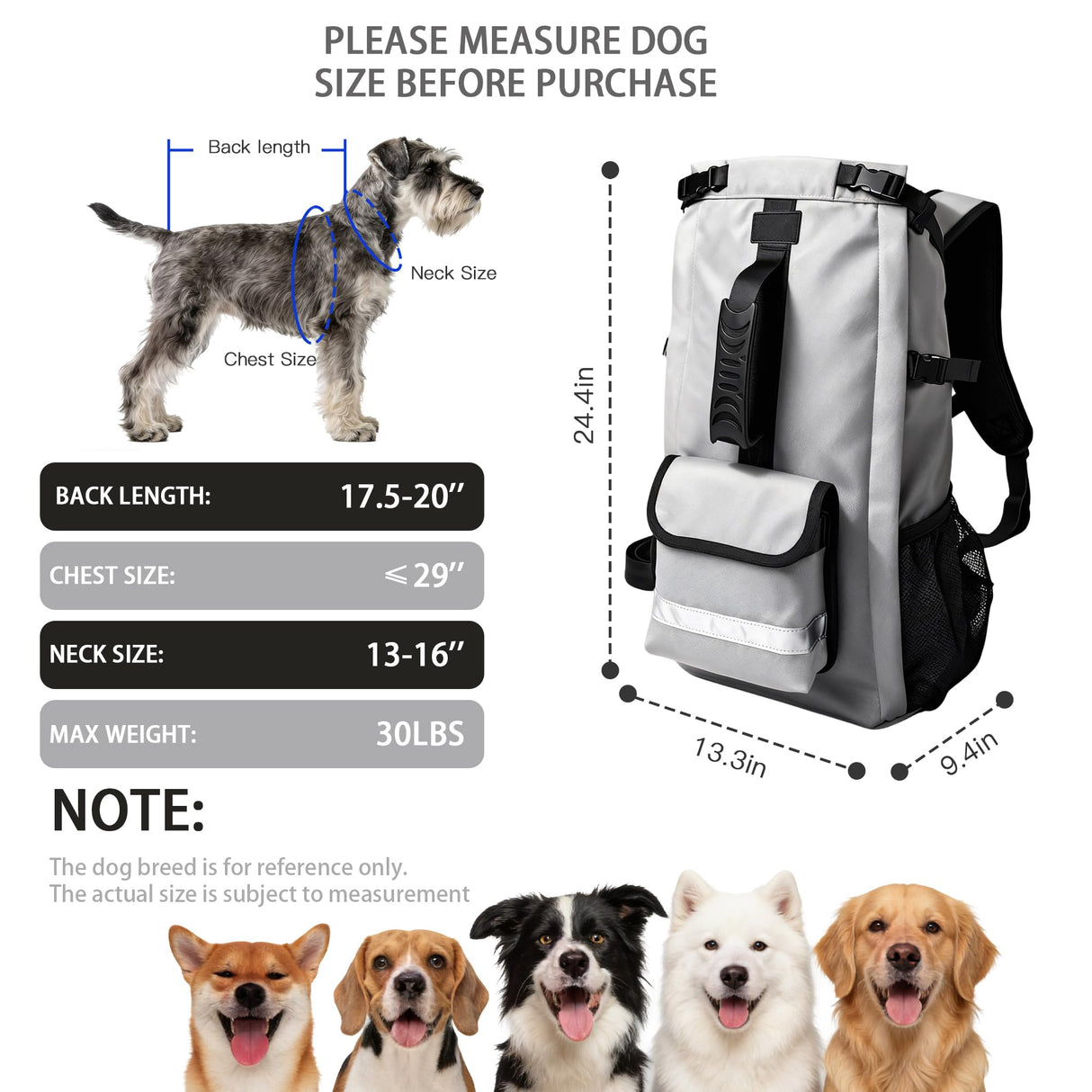 Dog Carrier Backpack for Medium Dogs, Hiking Bag for Pets Up to 30 lbs - 4-Layer Safety Design with Thick Padded Straps, Built-in Leash & Breathable Mesh, Suitable for Hiking, Cycling, and Travel