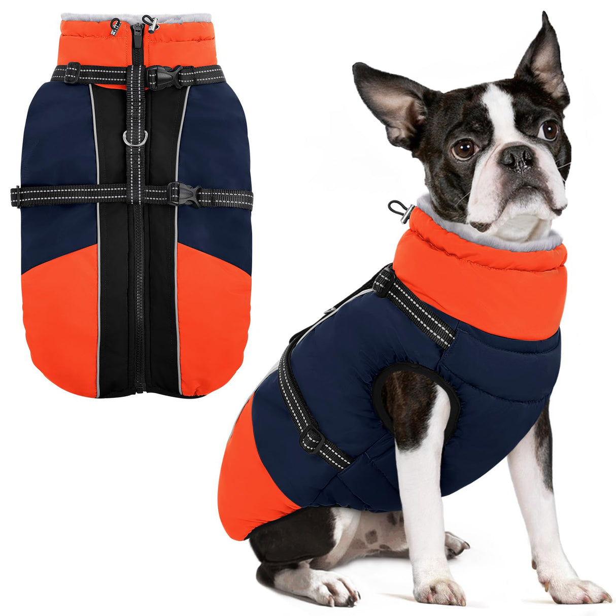 SUNFURA Dog Coat for Small Dogs, Warm Dog Winter Jacket with Harness Built in, Waterproof Pet Snow Jacket Fleece Cold Weather Coats for Puppy Chihuahua, Maltese, Blue XS