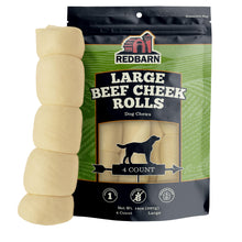 Load image into Gallery viewer, Redbarn Pet Products All-Natural Large Beef Cheek Rolls for Dogs, Uncoated - Single Ingredient Grain-Free Chew Treat Naturally Rich in Collagen - No Artificial Preservatives - Pack of 4
