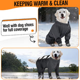 Dog Snow Pants,Puppy Snow Clothes for Winter,Full Body Dog Coat,Puppy Snowsuit with Out Boots,Adjustable Suspender Suits for Outdoor Walking & Paw Protectors