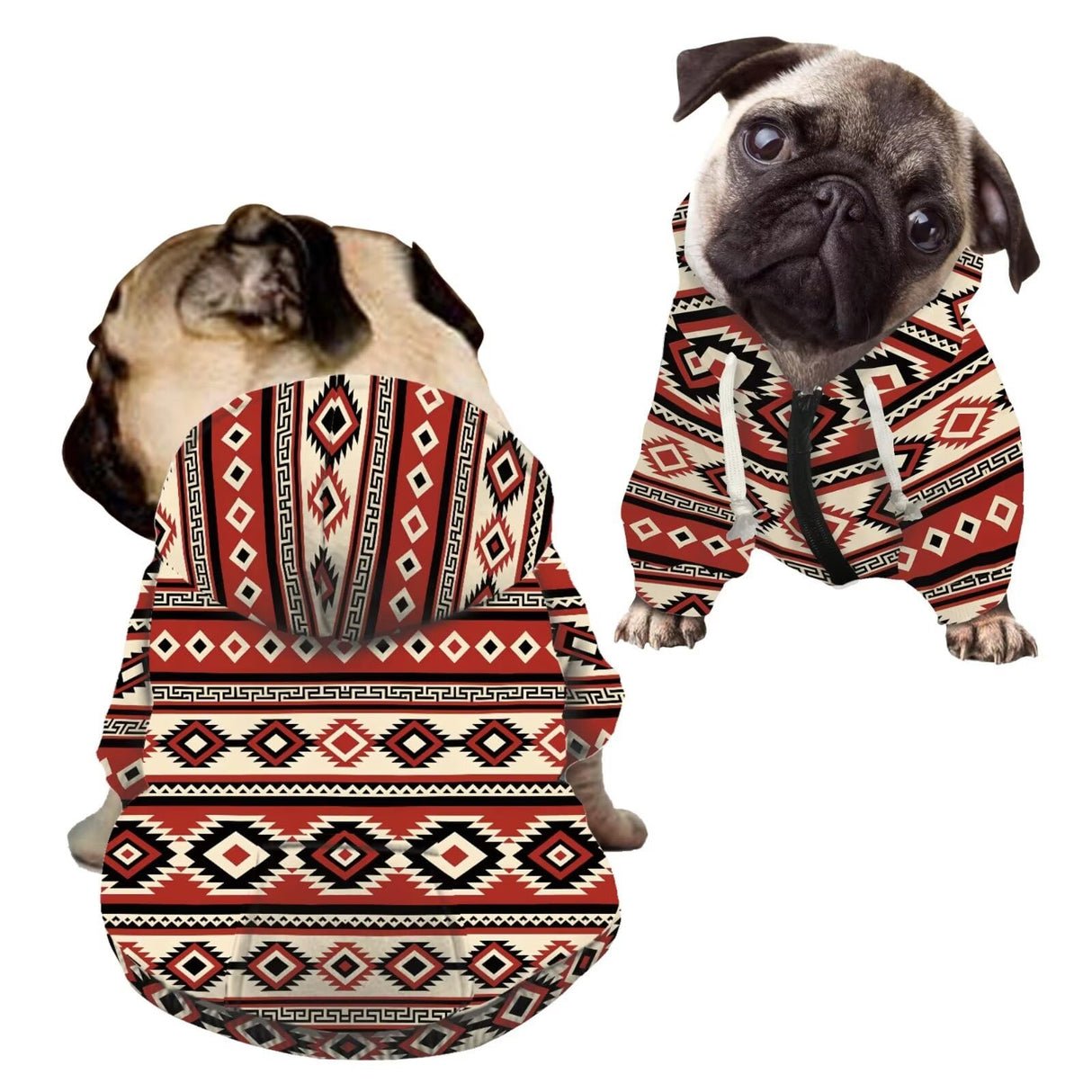 Howilath Red Geometric Aztec Tribal Dog Hoodie, Cozy Puppy Sweater with Hat for Small Medium Large Dogs, Cute Winter Outfits