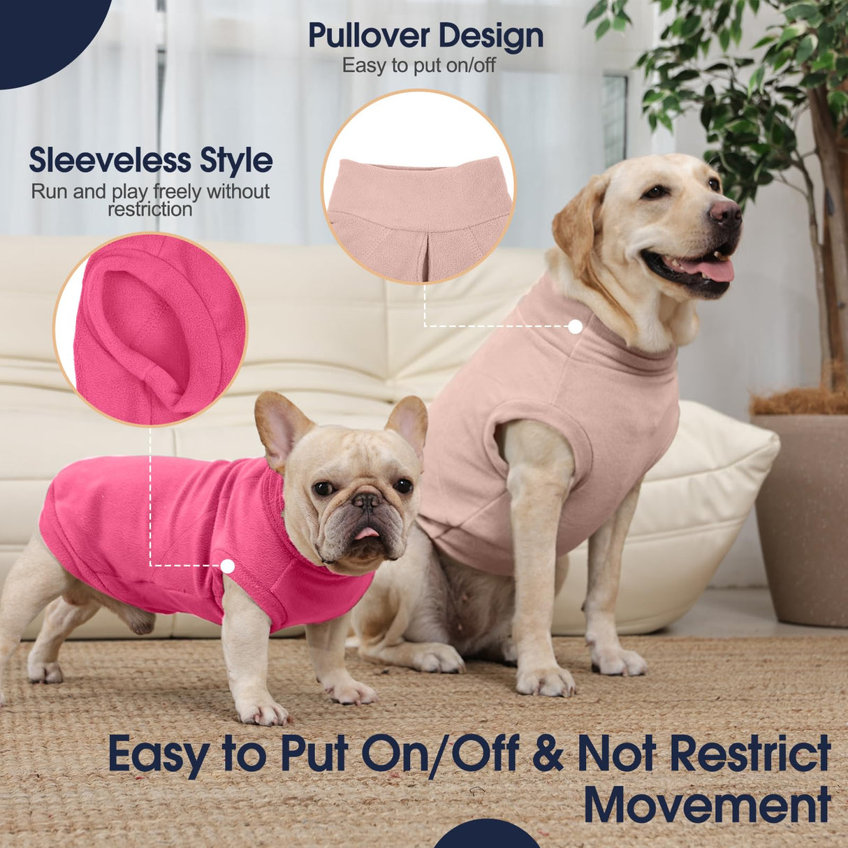 IECOii 2 Pack 3XL Dog Sweater - Fleece Pullover Vest for Large Breeds, Warm Stretchy Fall Winter Coat with Leash Hole, Labrador Retriever, ‌American Bulldog(Size XXXL, Rose Red & Dusty Pink)
