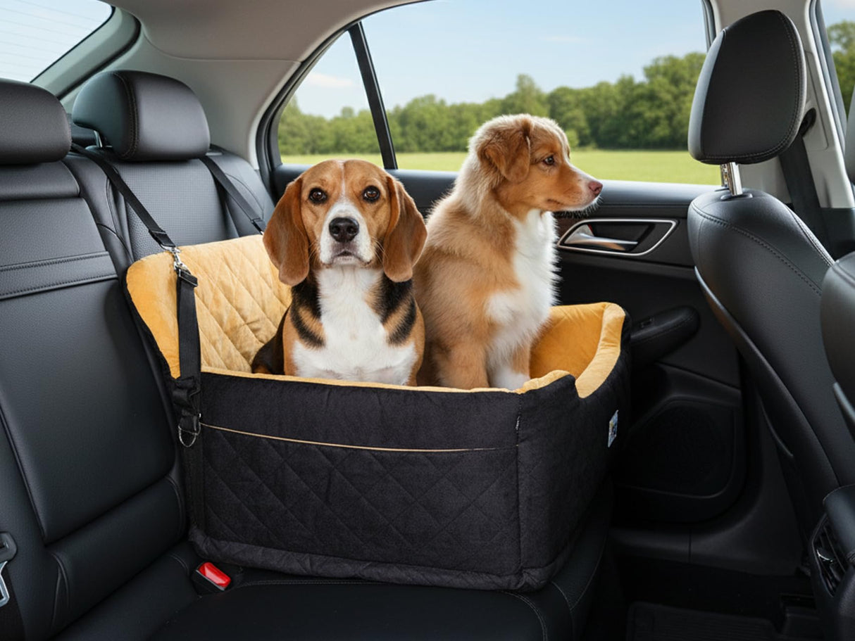 Large Dog Car Seat – Booster Seat Bed for Pets up to 55 lbs, Black, Travel Safety | Fits 2 Small Dogs Pets| Washable Cover & Thick Cushion | Rear Seat or SUV