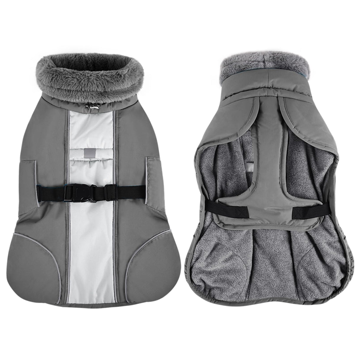 Queenmore Dog Winter Jacket, Fleece Dogs Vest for Winter, Dog Cold Weather Coats, Puppy Coats for Medium Breeds Waterproof, Pet Snowsuit with Leash Hole, Grey, M