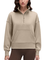 CRZ YOGA SoftAura Half Zip Sweatshirt for Women - Pullover Workout Casual Funnel Neck Sweat Shirts with Pocket Oak Medium