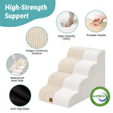 COZY KISS Detachable Curved Wide Dog Stairs 19.7" H, 4 Step Small Dog Step for Puppy or Older Cat, Ramp for Bed, Sofa, Couch or Chair, Ladder with High Density Foam, 17.7x28.3x19.7 inch, Beige