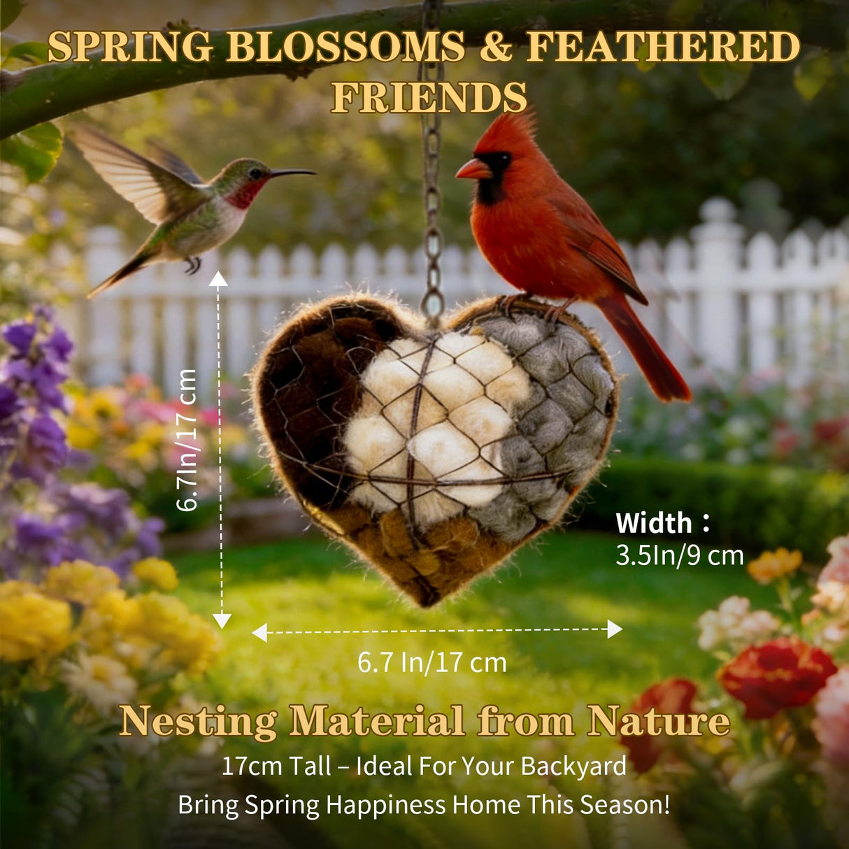 IENG Alpaca Fiber Bird Nesting Heart House Handmade Material Wild Birds Fur for Balls Wool Natural Box Nest Lovers Gift Holder Birdhouse Nido De Pajaros Cage Outdoor Yard Art Winter Shelter