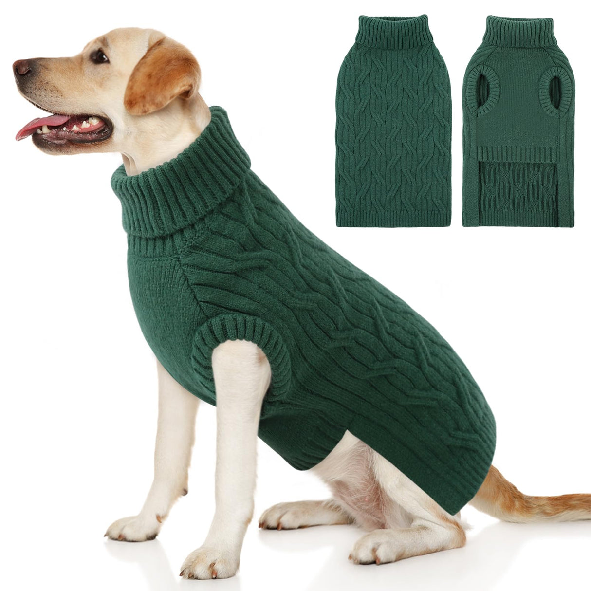 Queenmore Large Dog Sweater,Dog Sweaters for Extra Large Dogs Girls Boys,Warm Pullover Sleeveless Winter Dogs Sweaters,Pet Christmas Coat for Extra Large Breeds,Pitbull, Boxer(Green,2XL)