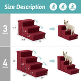 Dog Stairs with Storage, 4-Step Wider Sturdy Dog Steps for Small/Medium/Large Dogs and Older Cats, Folding Doggie Ramp for Bed/Couch/Car Hold Up to 180 lbs (22" H, Burgundy)