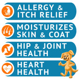 Omega 3 Fish Oil for Dogs (180 Ct) - Skin & Coat Chews - Dry & Itchy Skin Relief + Allergy Support - Shiny Coats - EPA&DHA Fatty Acids - Natural Salmon Oil Chews Promotes Heart, Hip & Joint Support