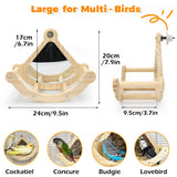 Bird Perch Toy with Mirror for Cage, Interactive Rocking Parakeet Toys and Perches, Wood Exercise Wheel Cockatiel Toys, Birds Enrichment Toy for Parrot, Bird Cage Accessories Perch for Budgies Conure
