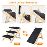 Dog Stairs/Ramp for Bed, Wooden 2-in-1 Foldable Pet Stairs & Ramp, Portable Dog Ladder Up to 180 Pound for Elderly/Short-Legged Dogs, 3 Steps for Beds, Couch, Cars