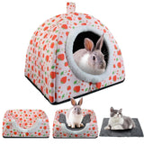 Warm Rabbit Hideout, Washable Bunny Bed & Hideaway House with Strawberry Design, Cozy Fleece Hut for Indoor Rabbits Guinea Pigs and Other Small Animals