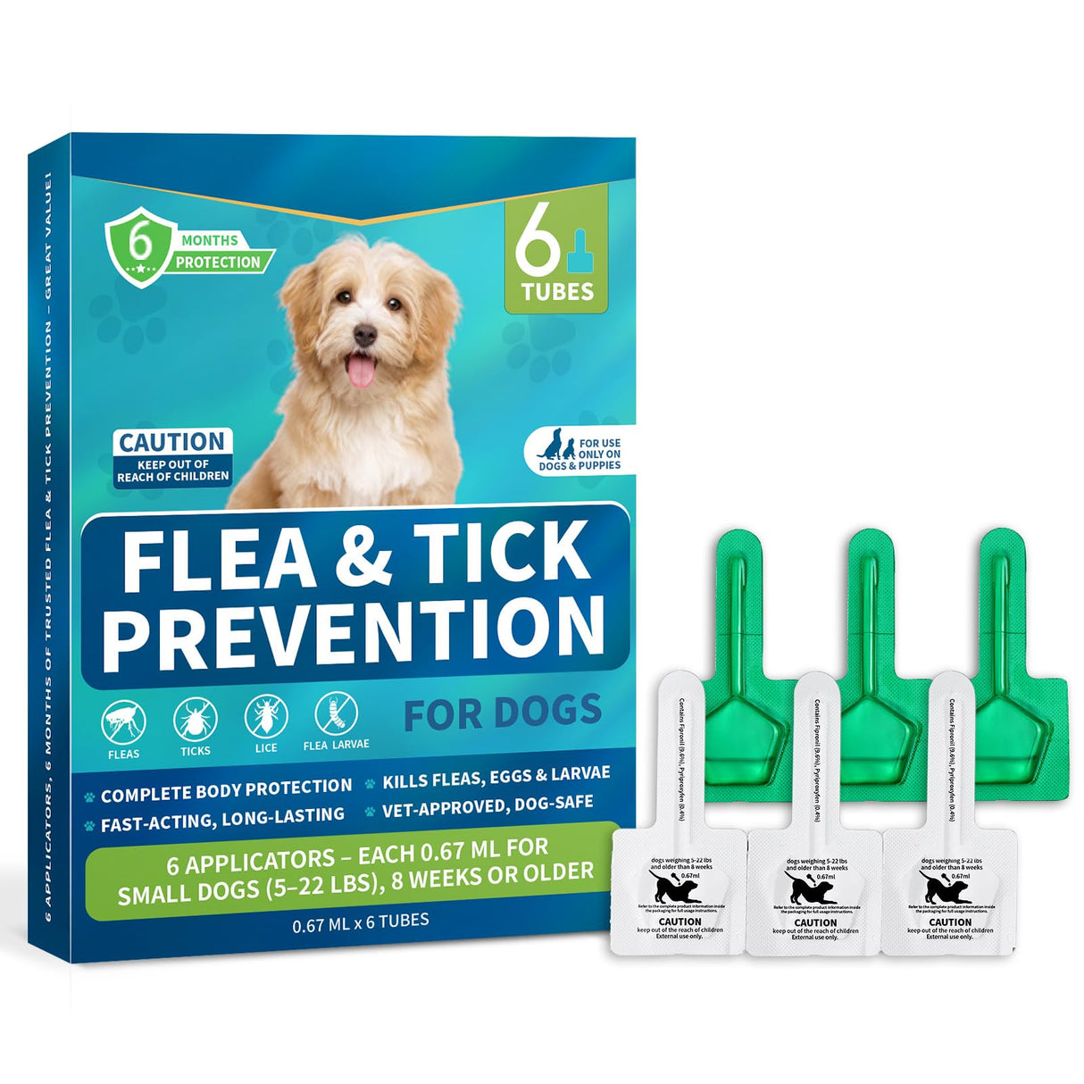 Flea and Tick Prevention for Small Dogs, 6-Month Supply Dog Flea and Tick Treatment Drops, Topical Fast-Acting Dog Flea Treatment for Small Dogs Up to 5 to 22 lbs