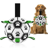 QDAN Large Dog Toys, 8 Inch Soccer Ball for Dogs with Straps, World Cup Interactive Toys for Tug of War, Puppy Birthday Gifts, Water Toy, Durable Dog Balls for Medium Large