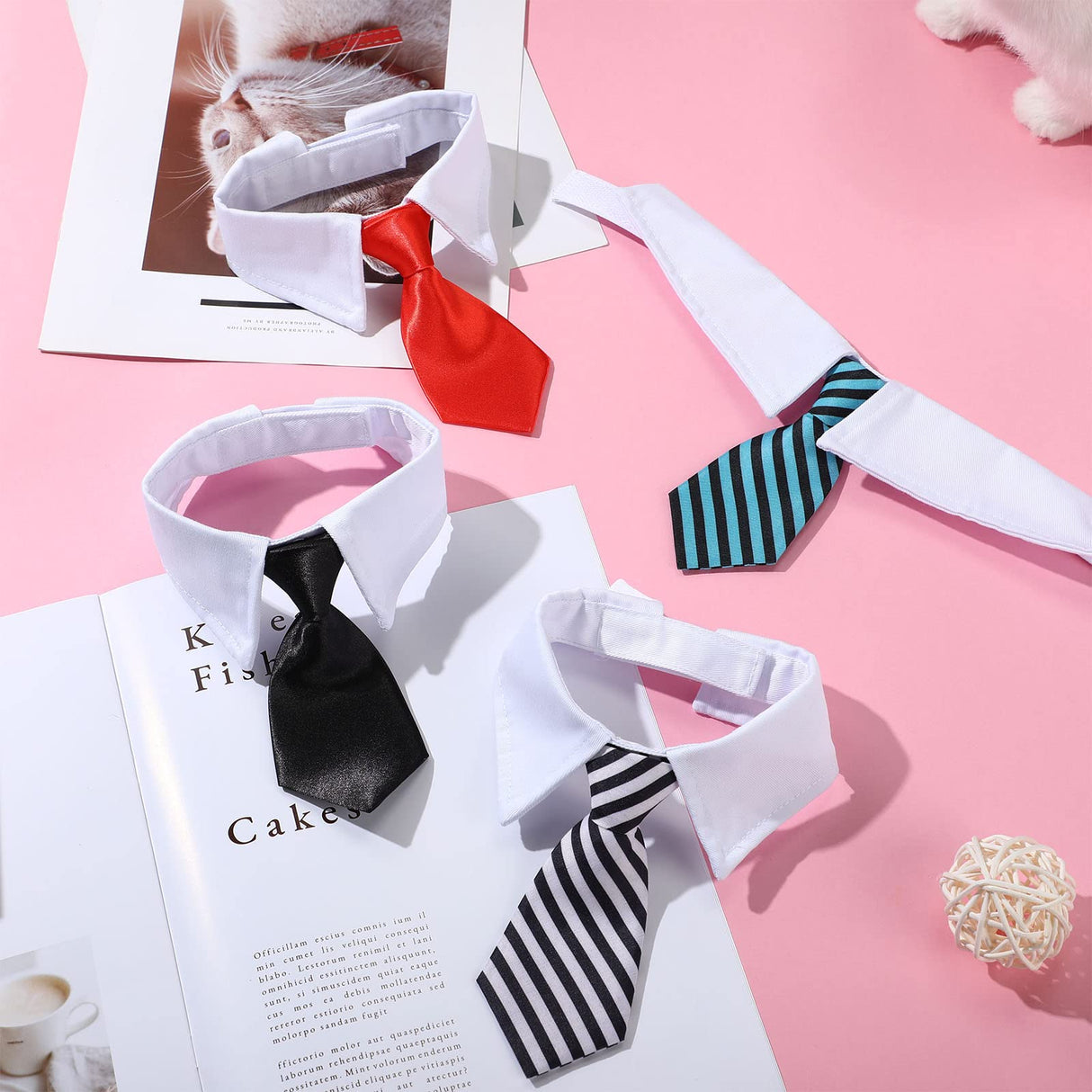 Weewooday 8 Pcs Pet Dog Cat Costume Cat Tie Collar Glasses for Small Dogs Round Metal Classic Retro Sunglasses Tie Pet Costume Tuxedo Necktie Collar Puppy Accessories Halloween Cosplay Party