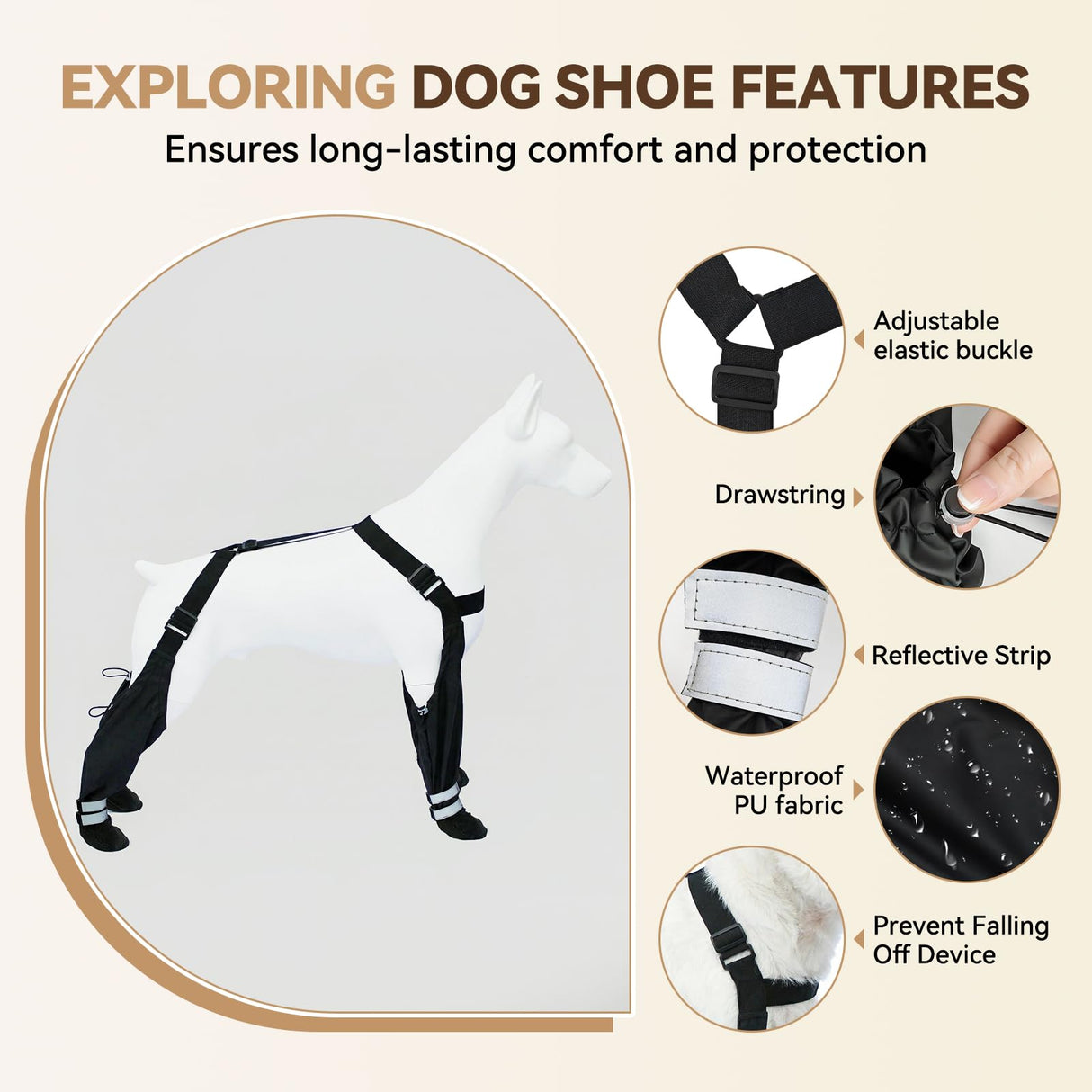 Dog Suspender Boots for Small Dogs – Waterproof & Non-Slip Dog Paw Protectors with Adjustable Straps & Reflective Strips, All-in-One Connected Dog Boots for Outdoor Walks, Snow, Rain, Hiking (XS)
