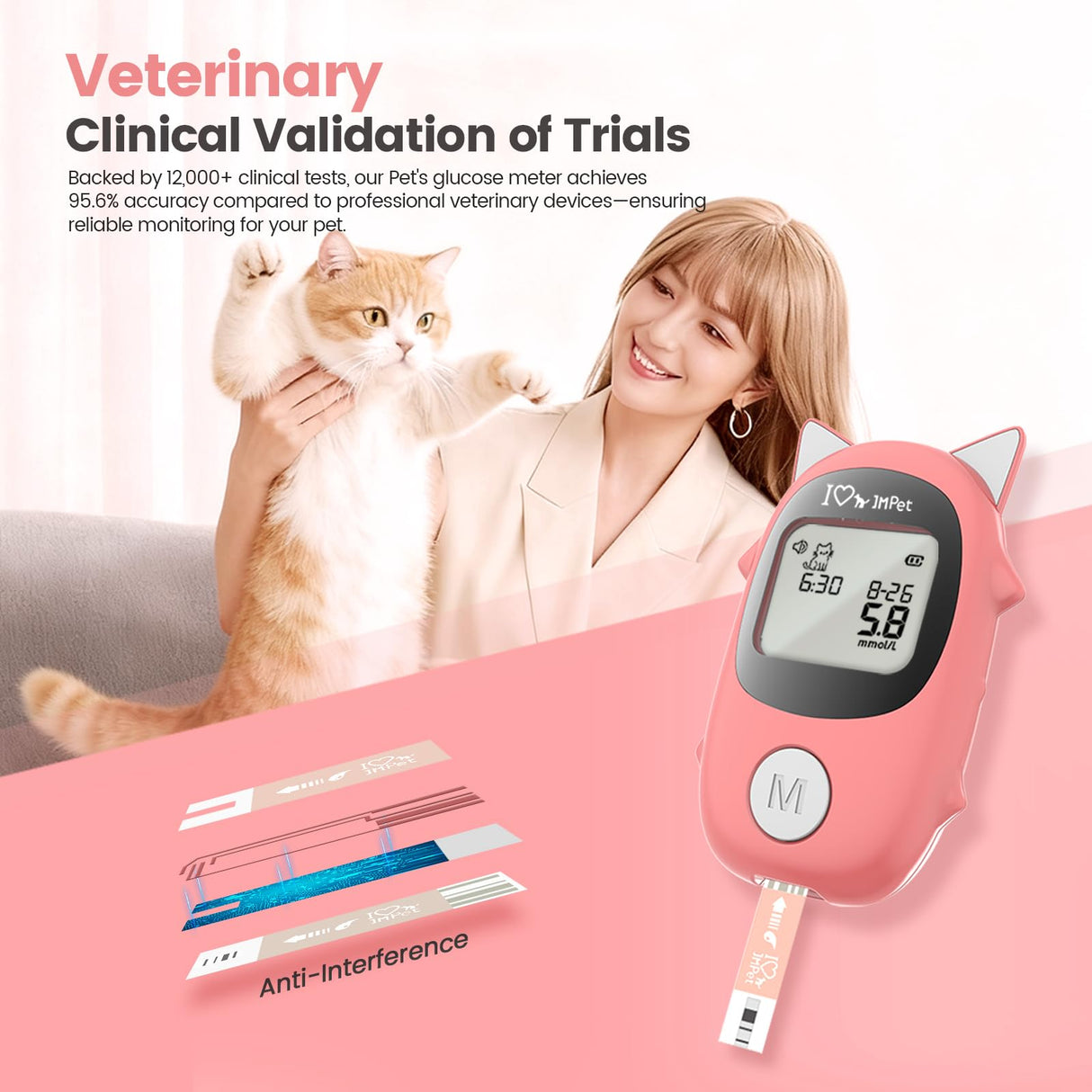 Jettiplex Pet Glucose Meter Kit,Pet Blood Sugar Monitor Kit for Dogs, Cats, Rabbits & Small Animals - Complete Health Tracking Set with 50 Strips & 50 Lancets, Featuring Simple-Use Meter for Gentle & Reliable Health Tracking（orange-red）