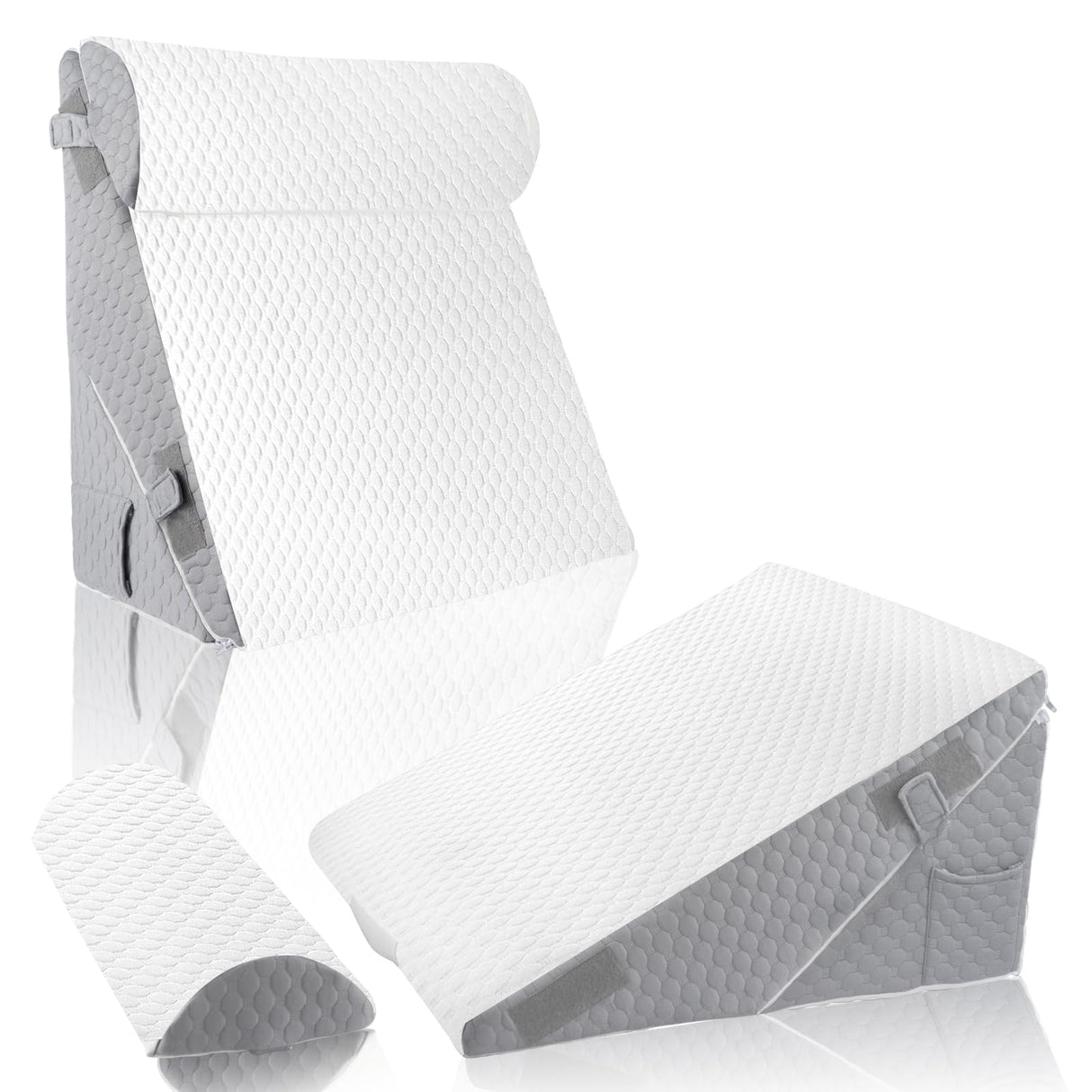 YIHATA Bed Wedge Pillow for Sleeping, Memory Foam Wedge Pillow Set for Post Surgery 12 Inch Adjustable Triangle Pillow Wedge with Washable Cover for Legs, Back Pain, Snoring, Alleviate Acid Reflux