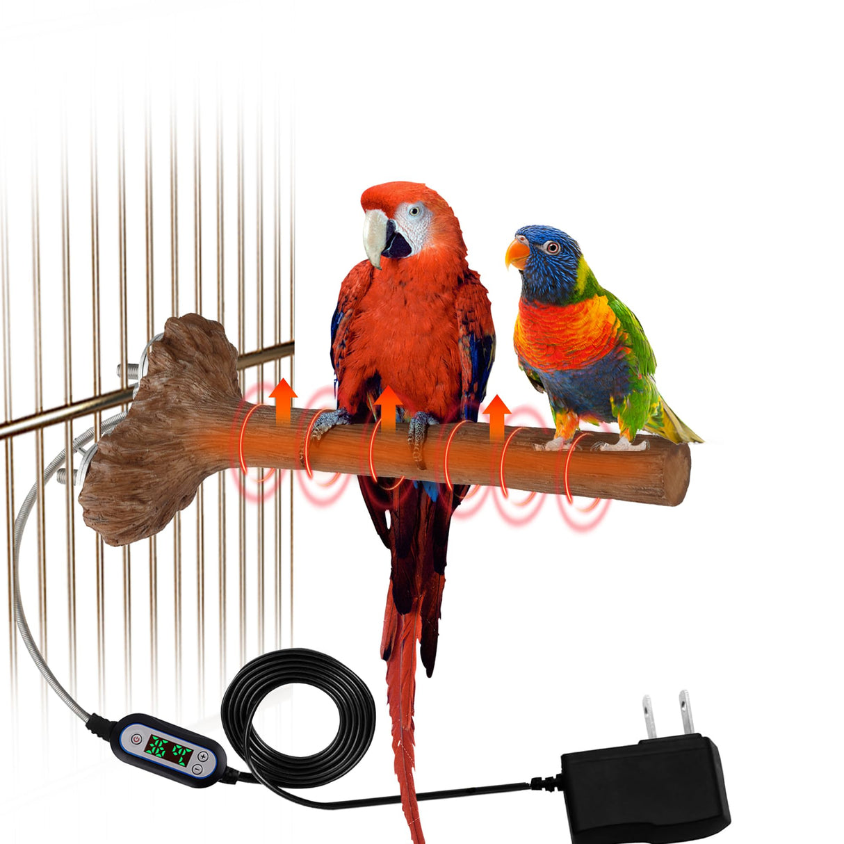 Heated Bird Perch Birdcage Heater Birds Warmer for Cage Adjustable Temperature Winter Birds Heater for Parrots Conure Cockatiels Parakeets Small Bird