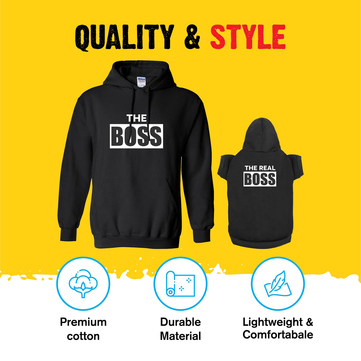 Funny Matching Dog & Owner Outfit - The Boss & The Real Boss Pet & Owner Matching Hoodie - Charcoal/2XL Human | 2XL Dog