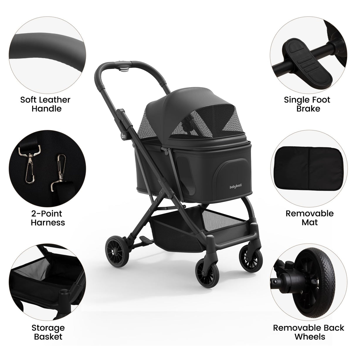 Foldable Dog Stroller for Small Dogs & Cats Portable Compact Pet Stroller Up to 35lbs Medium Pets One Click Folding Large Cat Carriage with Convertible Canopy Storage Basket - Black