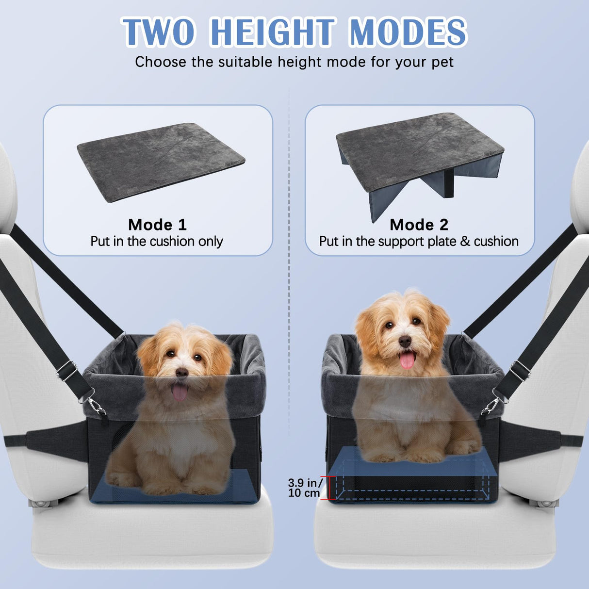 PetsHome Dog Car Seat for Small Dogs, Detachable Washable Pet Booster Seat with Storage Pocket, Breathable Mesh, Safety Leash, Adjustable Straps for Small Pets Up to 25lbs-Black