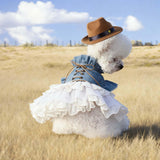 FLAdorepet Western Dog Cowgirl Denim Dress with Dog Hat,Pet Halloween Texas Cowboy Cowgirl Costumes Outfits for Small Dogs Girl Cat Apparels (Blue, M)