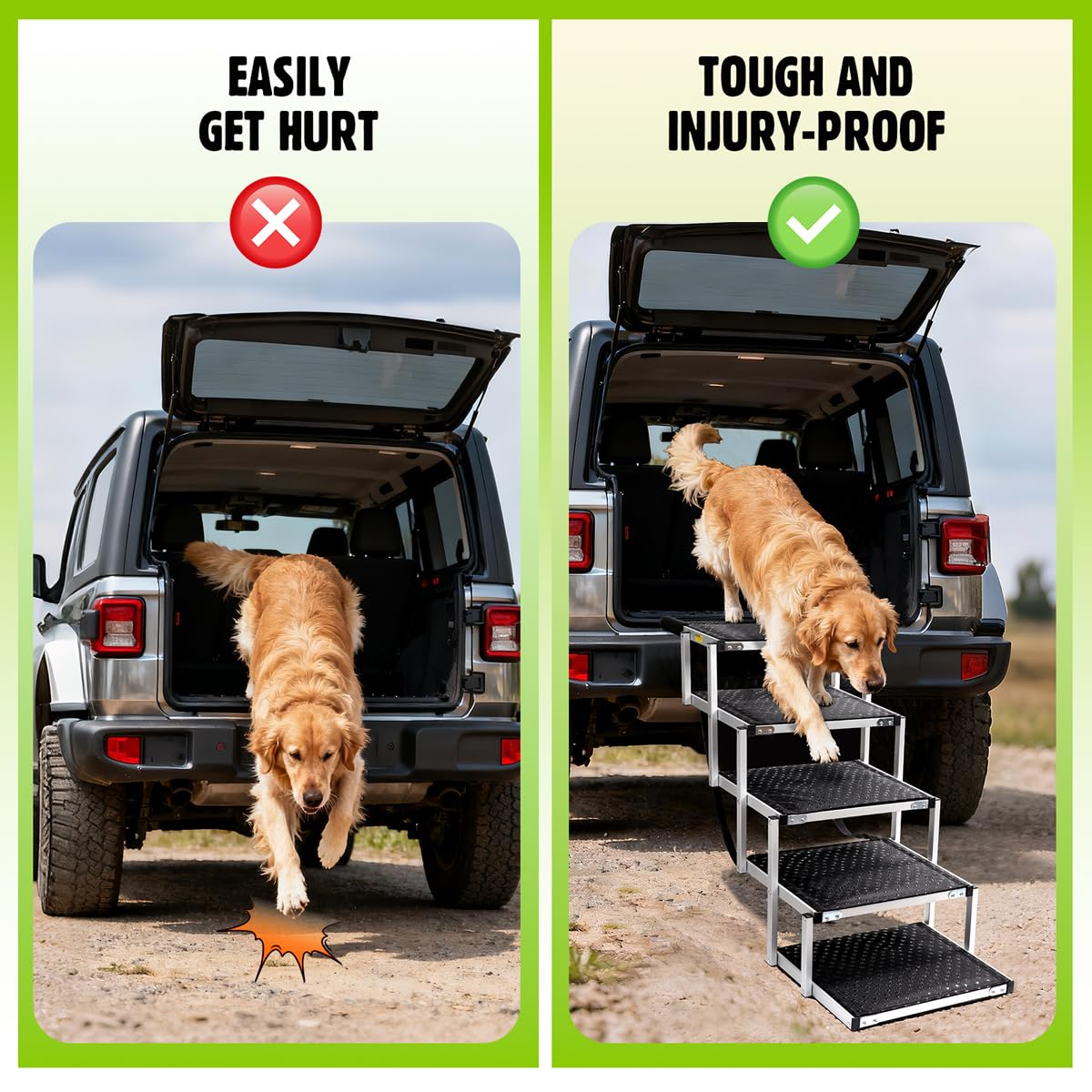 Dog Car Ramp for Large Dogs SUV, 5 Step Folding Dog Stairs with Non- Slip Surface & Reinforced Design, Foldable Pet Stairs Support Up to 200lbs- Suitable for SUV, Truck, Sofas, Bed