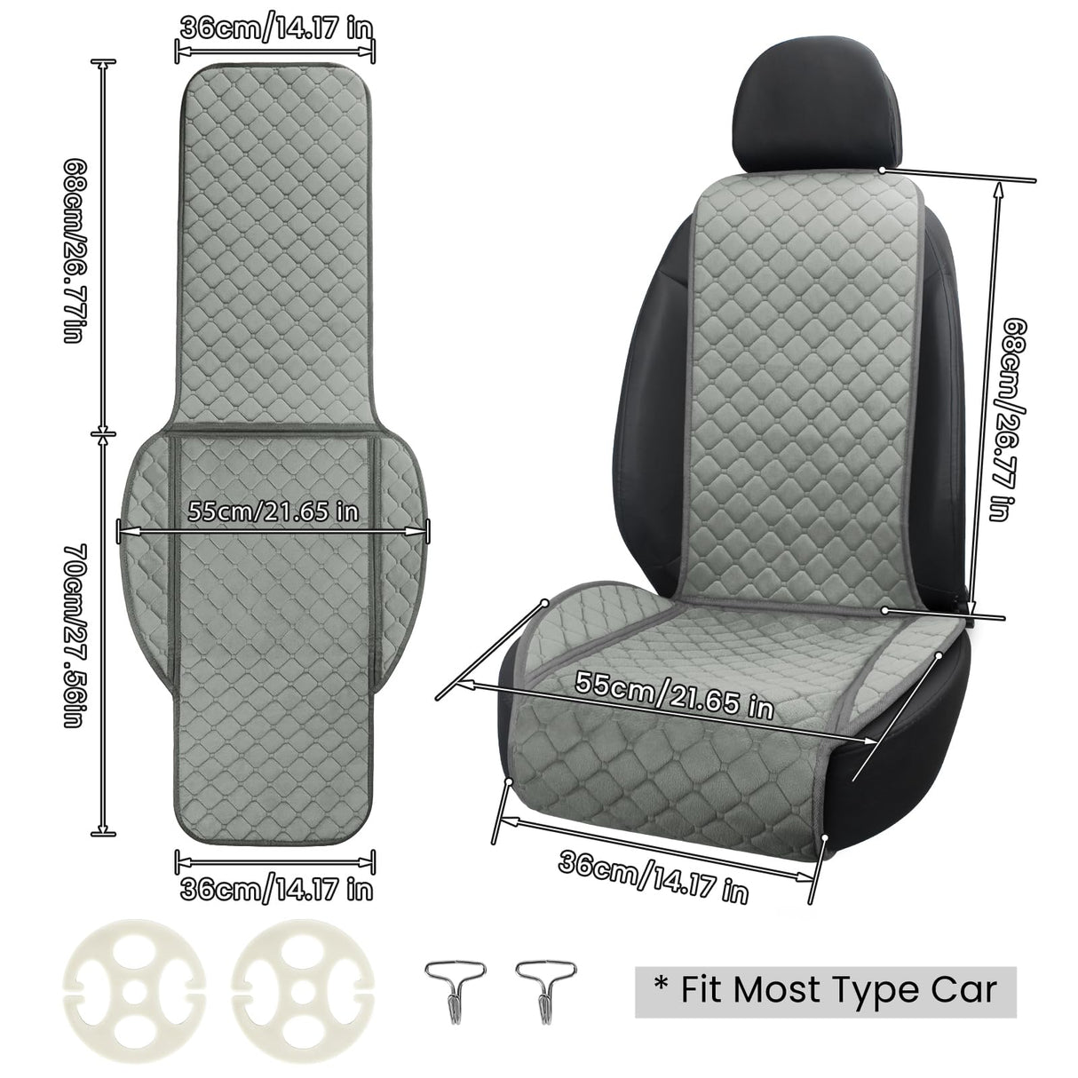 surpassme Comfortable Car Seat Covers Universal Front Seat Covers for Car Accessories, Padded Car Interior Covers for Automotive, SUV, Truck, and Van(Grey)