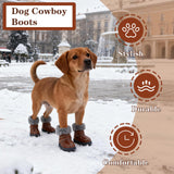 Dog Cowboy Boots for Small Dogs, Dog Shoes and Paw Protectors with Soft Gray Fluffy Lining, Non-Slip Rubber Sole, Adjustable Velcro Strap for Secure Fit, Perfect for Winter Snowy Days