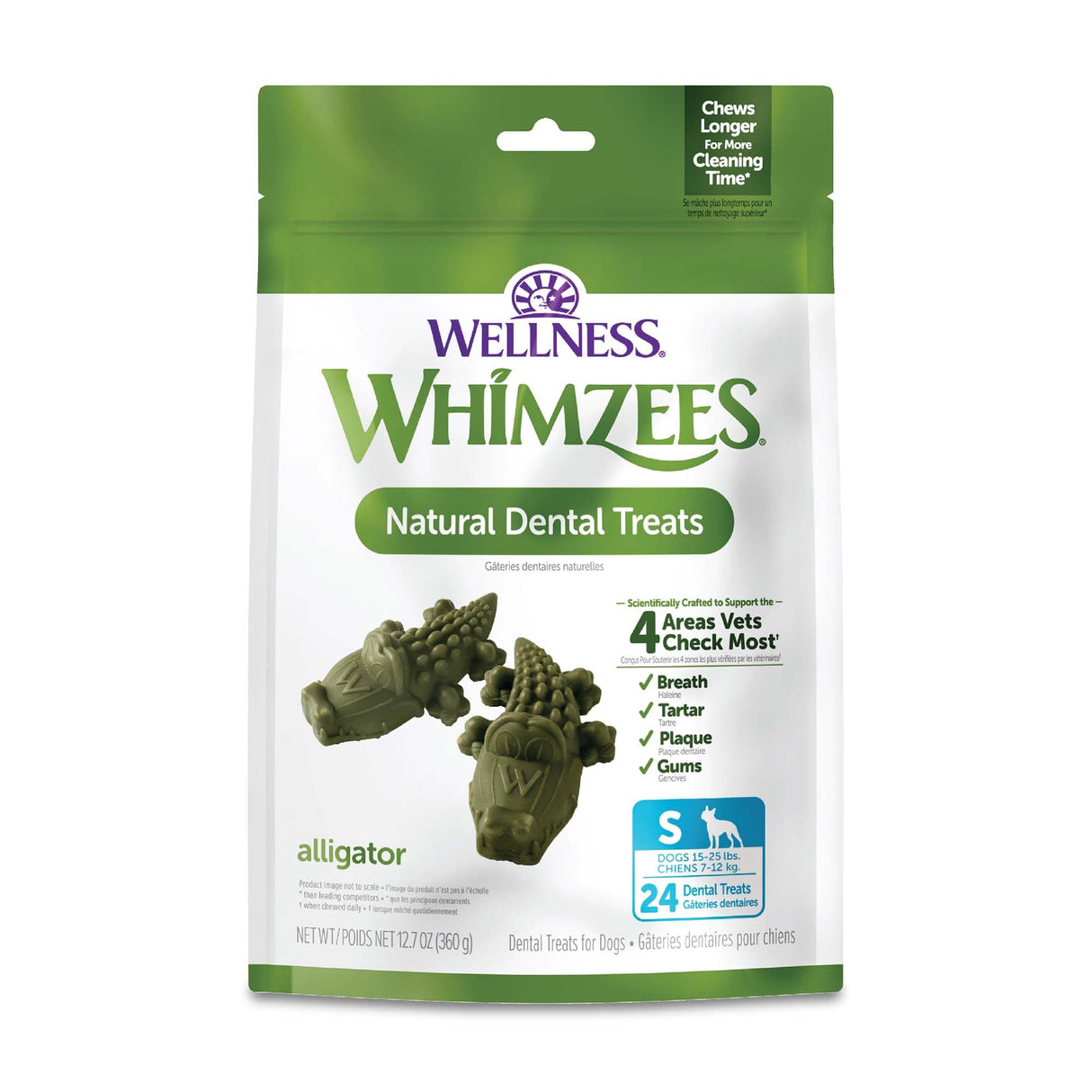 WHIMZEES Wellness Alligator Dog Dental Treats, Natural Chews, Small Size, (24 Count)