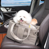 Portable Small Dog Seat for Car, Luxury Leather Center Console Dog Car Seat Booster with Safety Tethers, Anti-Collapse Pet Travel Carseat for SUV, Truck