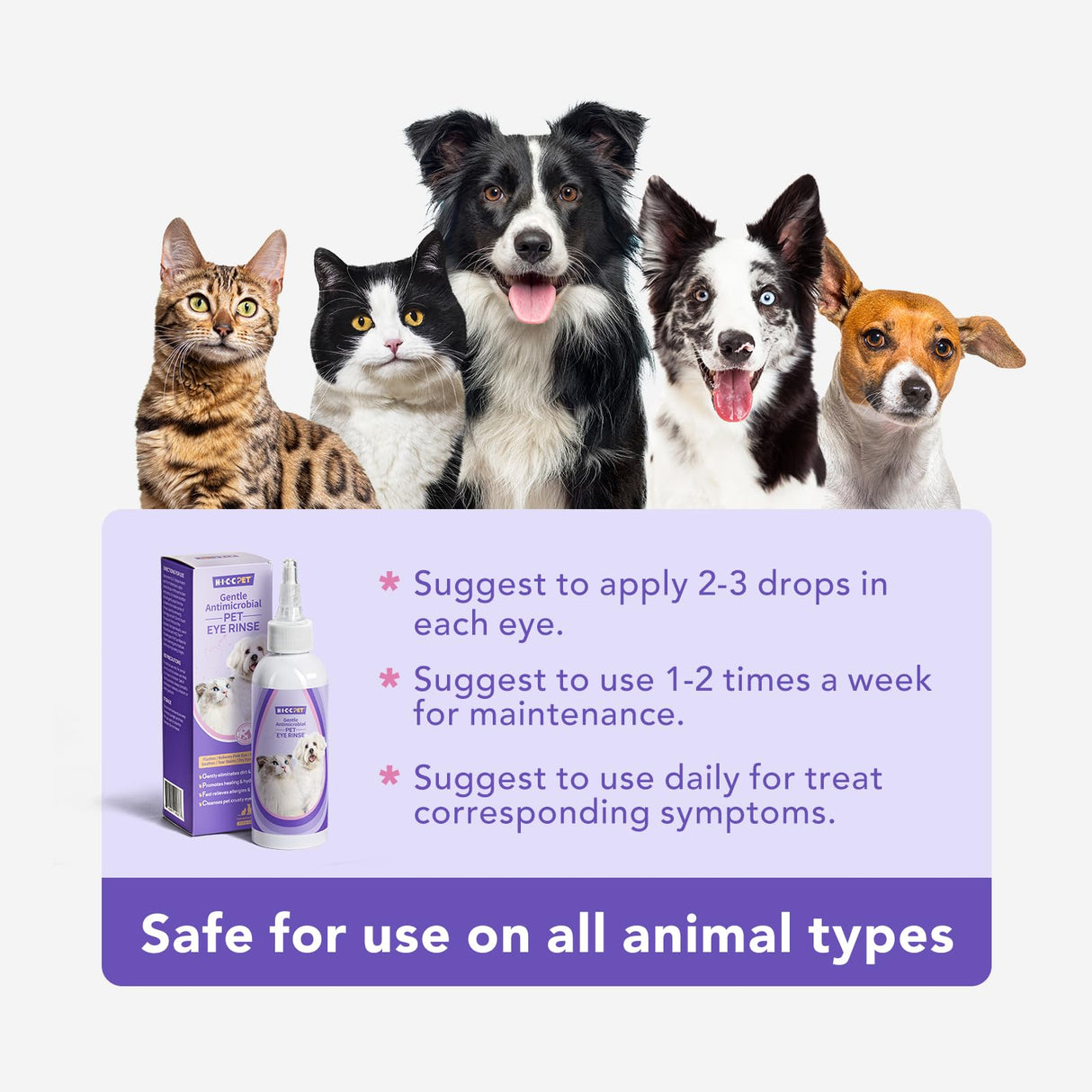 HICC PET Dog Eye Drops 5.1 fl oz Eye Drops for Dogs and Cats Vet-Recommended Dog Eye Infection Treatment to Soothe Infection Allergy, Relieve Dry Eyes Pink Eyes, Pet Tear Stain Cleaner