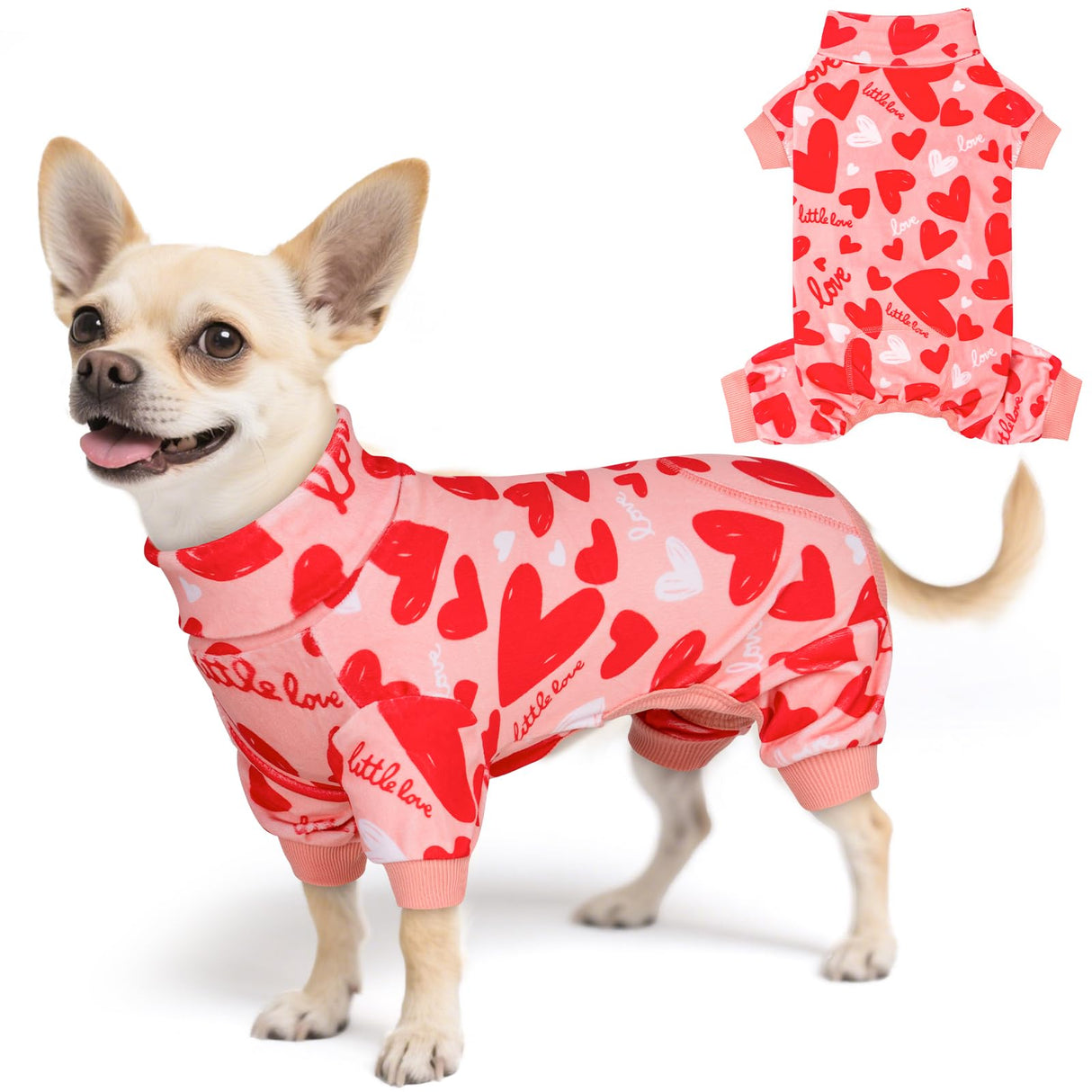 KYEESE Valentine's Day Dog Pajamas, Lightweight Heart Print Dog Onesie, Soft Stretchy Pjs for Doggie & Cat, Cute Festival Dogs Pajamas for Small Dogs, Pink, Small