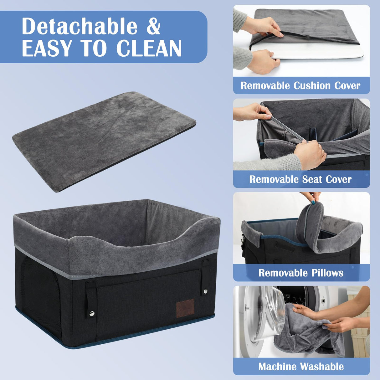 PetsHome Dog Car Seat for Small Dogs, Detachable Washable Pet Booster Seat with Storage Pocket, Breathable Mesh, Safety Leash, Adjustable Straps for Small Pets Up to 25lbs-Black