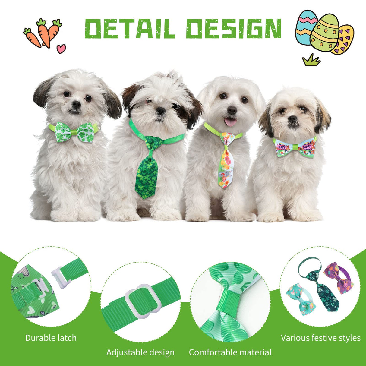 Reginary 80 Pieces St Patricks Day and Easter Dog Bow Tie Collar Set Include 40 Dog Neckties and 40 Pet Collar St. Patrick's Day and Easter Adjustable Pet Grooming Accessories for Small Medium Cat