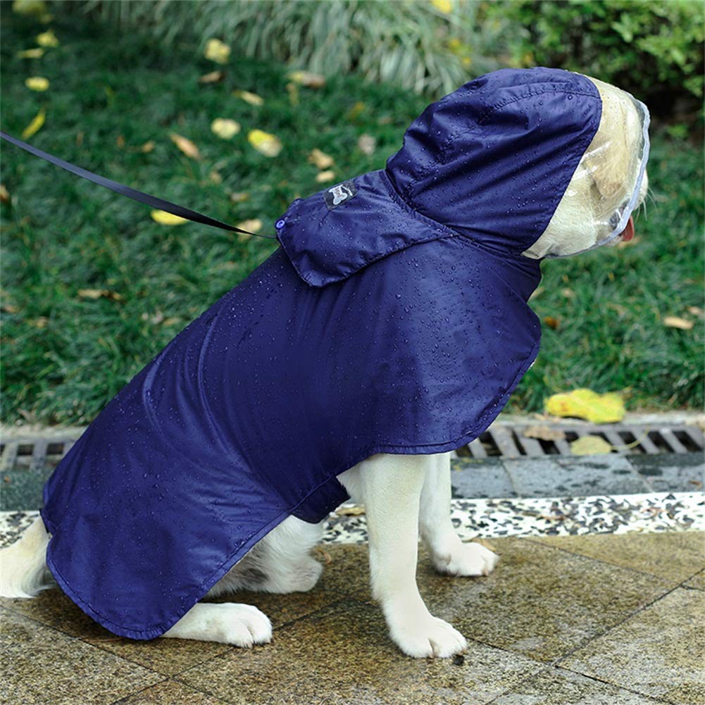 Pet Raincoat Packable Hooded Dog Rain Jacket Reflective Strips Lightweight Adjustable Poncho for Small Medium Large Dogs Blue XXXL