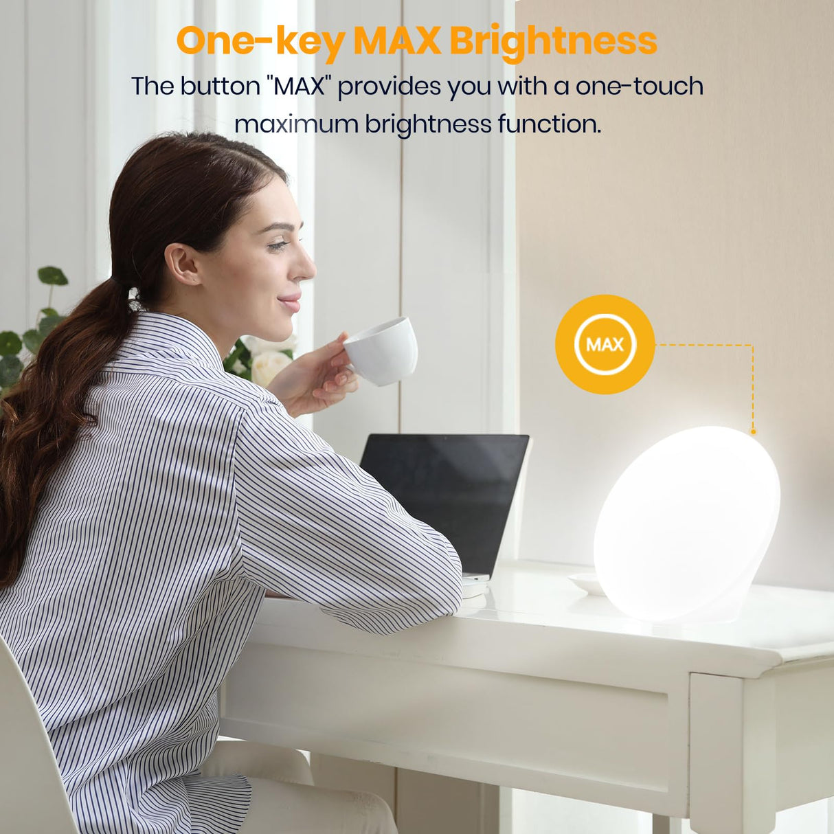 LASTAR Sun Lamp, 10,000 Lux Sunlight Lamp with Touch Control, 5 Brightness Level & 60Min Timer, One-Max Sun Lamp with Memory Function for Home/Office(White)