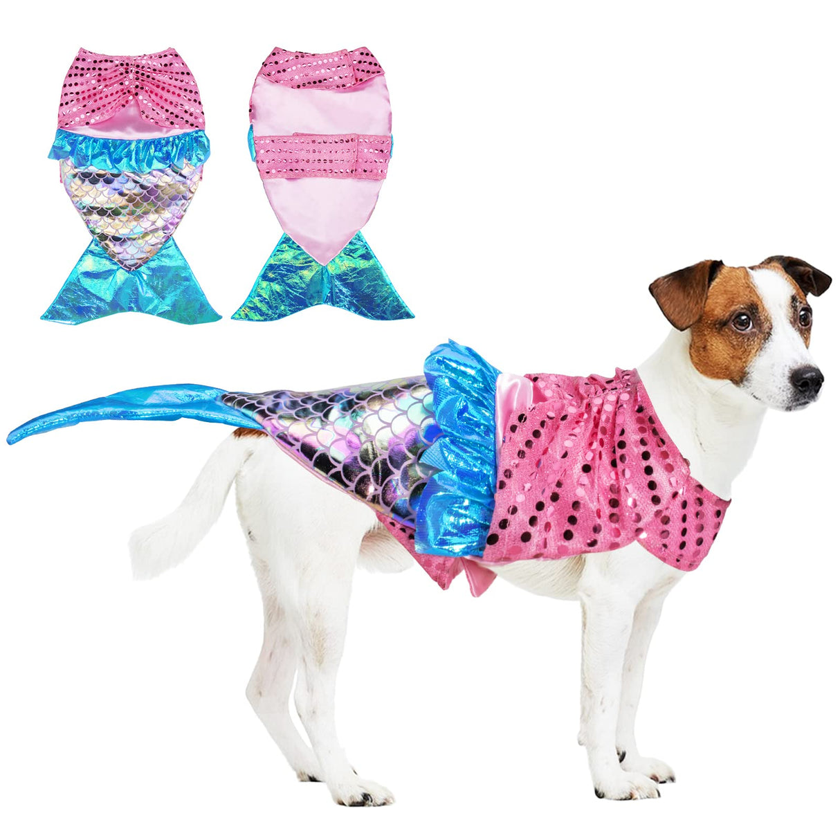 Mermaid Dog Costume - Funny Shiny Halloween Mermaid Costume for Small to Medium Dogs Puppy, Pet Cat Cosplay Outfit Apparel for Christmas Birthday Parties Photo Props