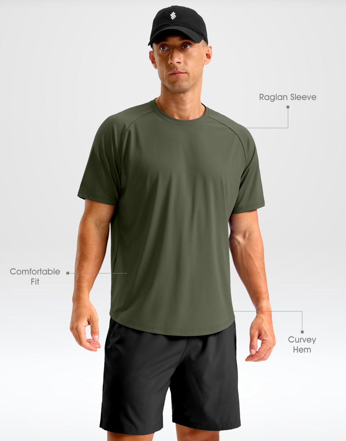 Soothfeel Mens Workout Shirts Quick Dry Athletic Running T-Shirts Short Sleeve Cooling Moisture Wicking Gym Active Tee Tops Olive L