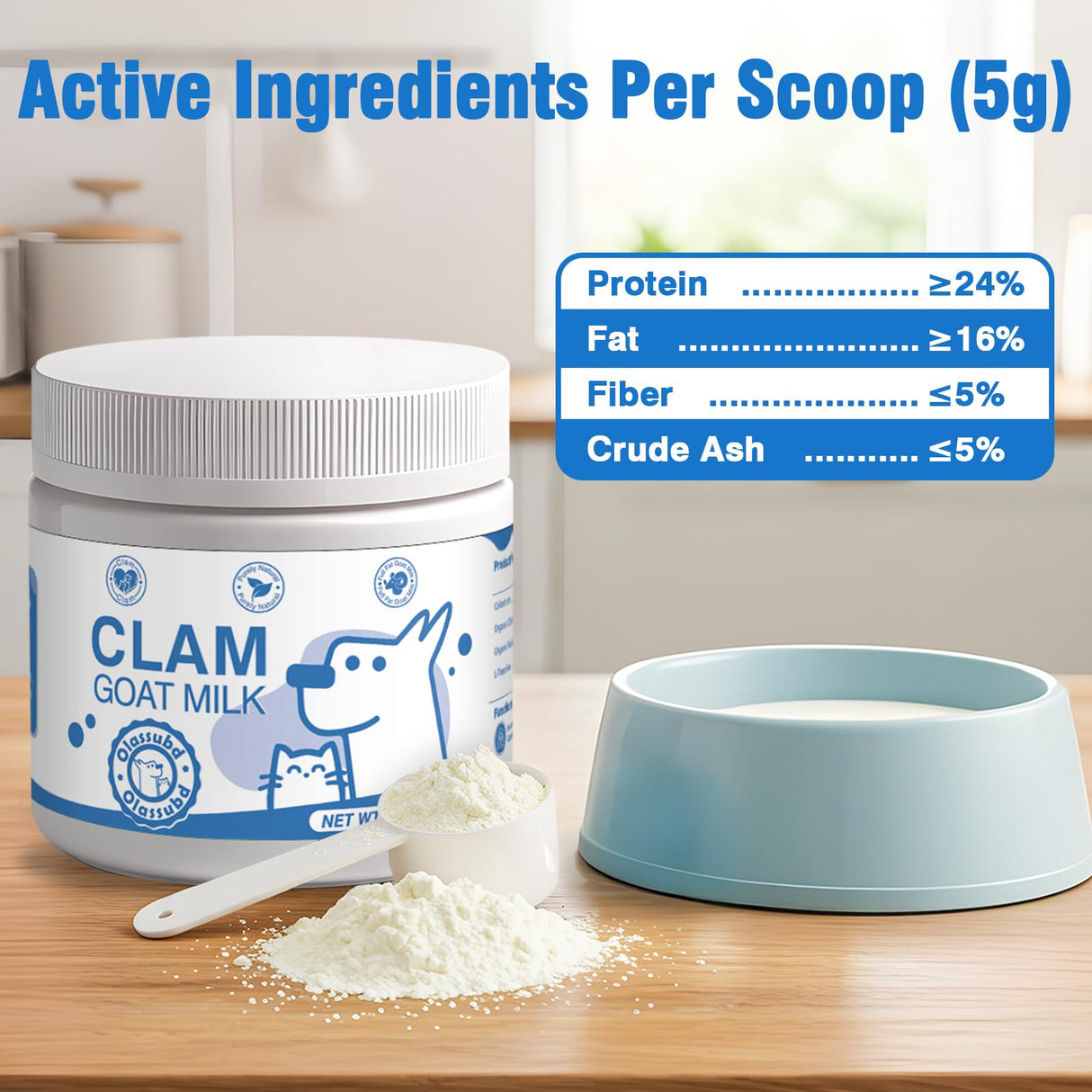 Olassubd Goat Milk Powder Cat & Dog Calming Pet Goats Milk Calm Treats Anxiety Relief Contains GABA Designed for Pets with Anxiety Stress and Hyperactivity Supports Immune Skin and Bone Health