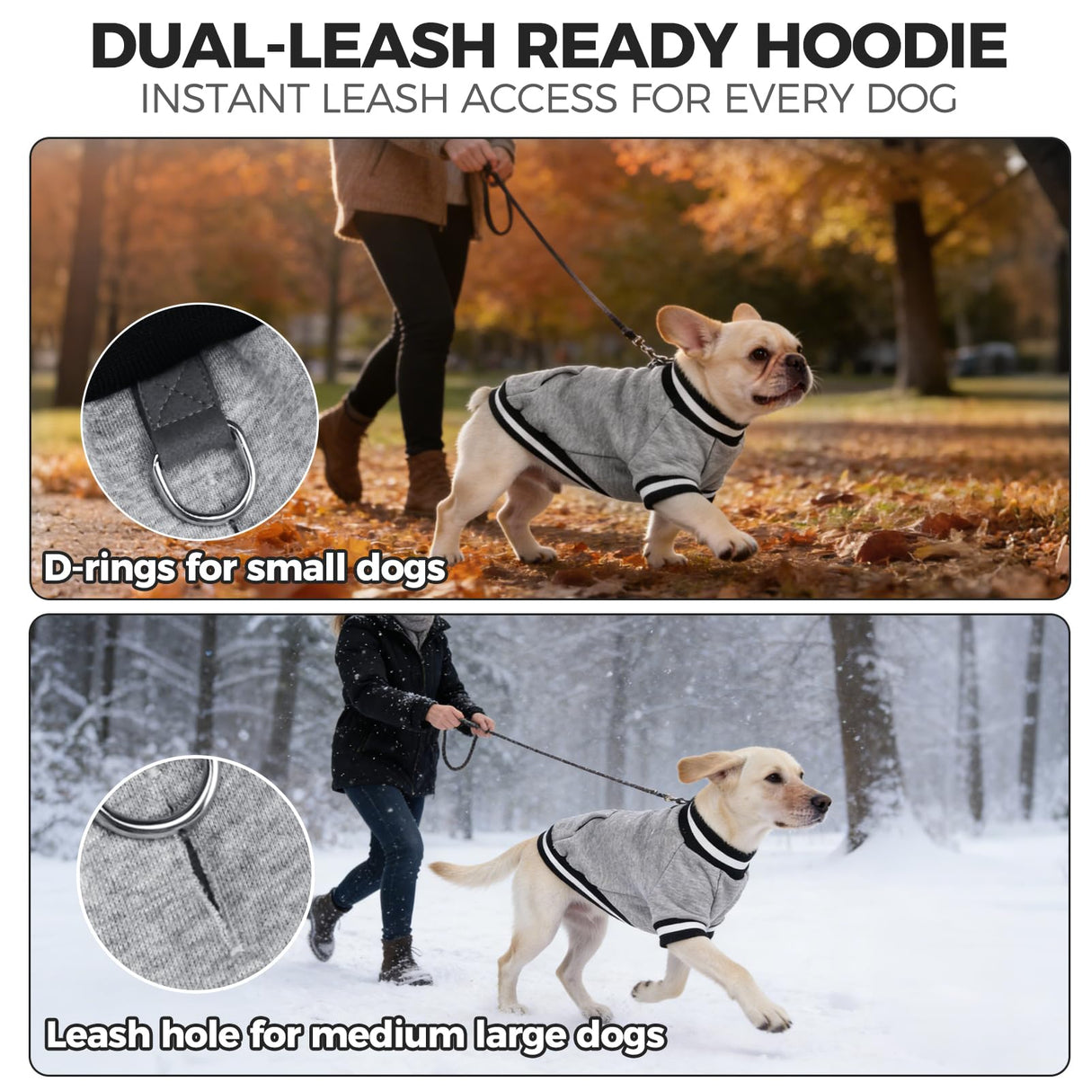 BINGPET Large Dog Sweater Pullover Fleece Vest with Leash Hole & D-Ring,Cotton Dog Hoodie for Small Medium Large Dogs Puppy Boys Girls,Thick Soft Fleece Winter Dog Clothes Cold Weather Sweatshirt Coat