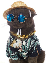 Impoosy Hawaiian Dog T Shirts Pet Summer Clothes Cat Sunglasses Funny Straw Hat Kitten Costumes with Gold Chain Collar (Medium,Black)