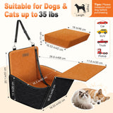 Tivray Elevated Dog Car Seat, Dog Booster Car Seats for Small & Medium Breeds Up to 35lbs, Fully Detachable and Washable, Memory Foam Pet Carseat with 2 Storage Pockets & 3 Safety Belts, Black + Brown